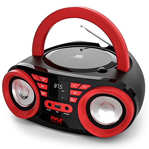 Portable Bluetooth Boombox Speaker with AM/FM Radio & CD Player - Red/Black