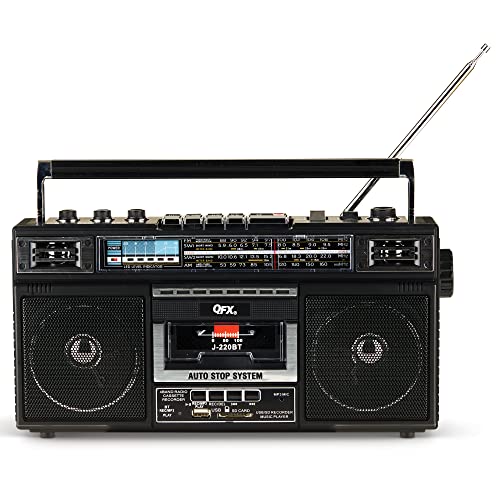 QFX J-220BT Cassette Boombox with 4-Band Radio & Bluetooth