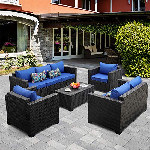 5-Piece Rattaner Outdoor Wicker Patio Set with Royal Blue Cushions