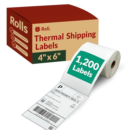 Reli. 4x6 Thermal Shipping Labels, 1200 Labels (4 Rolls)