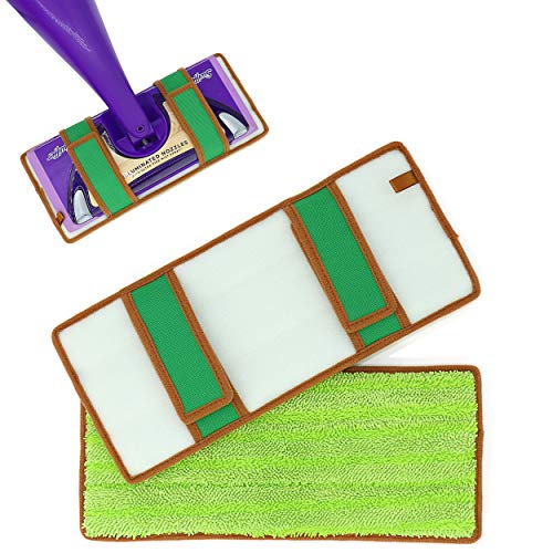 2 Pack Micro-Fiber Green Mop Pads Reusable For Swiffer Wet Jet 12