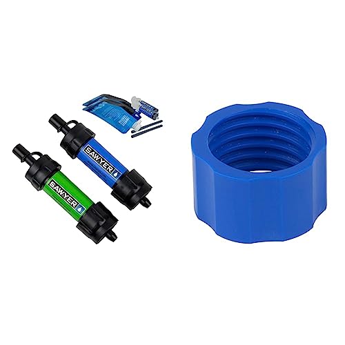 Sawyer Products SP2101 Mini Water Filtration System, 2-Pack, Blue and Green & SP150 Coupling for Water Filtration Cleaning, Blue, 1 x 1 x 1 inches