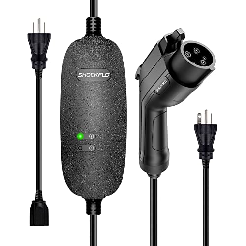 ShockFlo Level 1-2 EV Charger,16 Amp 110-240V 21ft Portable Electric Vehicle Charger,NEMA 6-20 Plug with NEMA 5-15 Adapter for J1772 Electric Cars