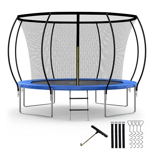 Simple Deluxe 12FT Recreational Trampoline with Enclosure Net and Wind Stakes