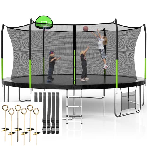SKOK 14FT Recreational Trampoline with Enclosure Net & Basketball Hoop