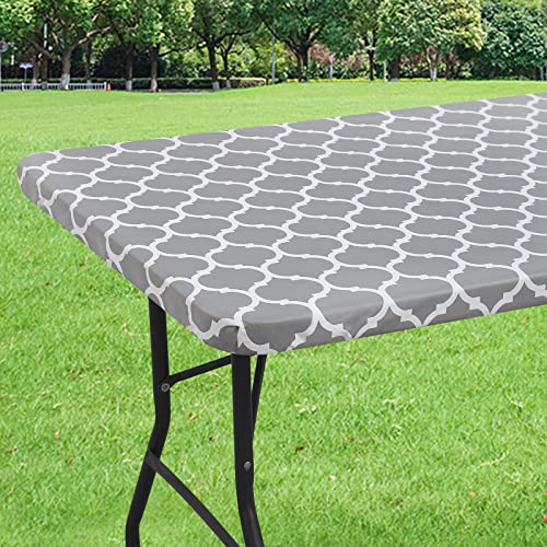 Waterproof Fitted Table Cover for 6-Foot Tables - Grey Morocco, 30x72 Inches