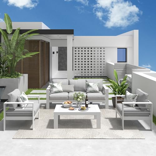 Solaste Patio Furniture Set, 4 Pcs Modern Outdoor Set, White