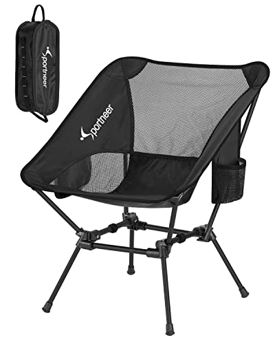 Sportneer Portable Folding Camping Chair for Outdoor Travel (Black)