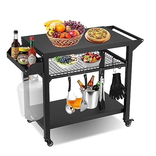Spurgehom Outdoor Grill Cart and Pizza Oven Stand with Wheels