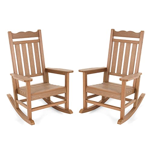 Stoog All-Weather Patio Rocking Chairs - Set of 2, Teak Finish