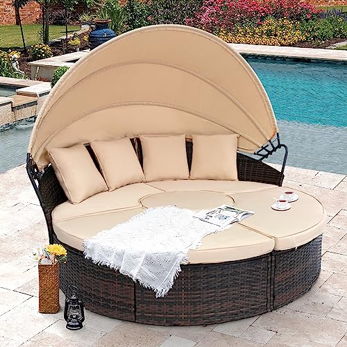 SUNCROWN Outdoor Round Daybed with Retractable Canopy