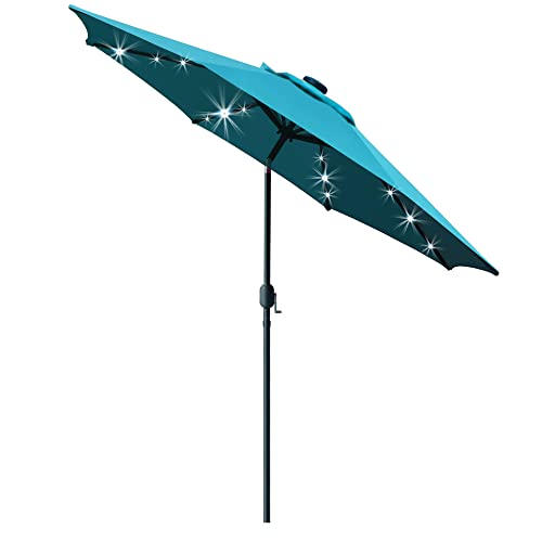 Sunnyglade Teal Blue Solar LED Patio Umbrella with Tilt & Crank Lift