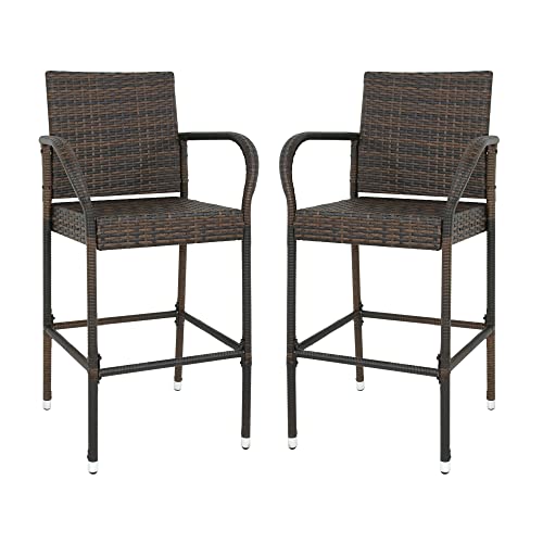 Super Deal Wicker Bar Stool Chairs with Iron Frame (Set of 2)