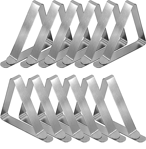 Tablecloth Clips, 12 Pack Stainless Steel Heavy Duty Picnic Table Cloth Clips, Outdoor Picnic Tables Cover Clamps Holders for Dining Restaurant Marquees Weddings Graduation Party,Thickness Below 1.4''