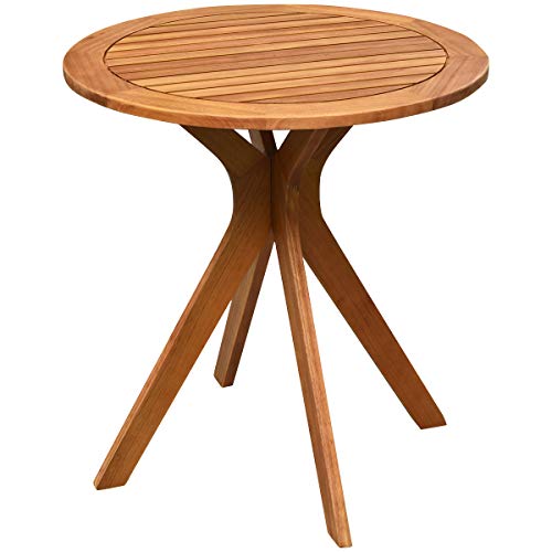 Tangkula 27.5" Eucalyptus Wood Outdoor Bistro Table (Teak)