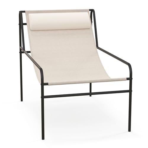 Tangkula Patio Sling Lounge Chair with Removable Headrest Pillow