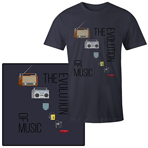The Evolution of Music Classic Boombox Walkman Players T-Shirt Vintage Navy