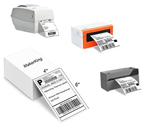MakerKing Direct Thermal Shipping Labels, 100 4x6 Fan-Fold, White Postage Labels