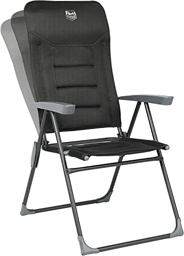 Timber Ridge Adjustable Folding Patio High Back for Adults Lightweight Aluminum Padded Lawn Chair for Outside, Heavy Duty Supports 300 LBS, Black-1 Pack