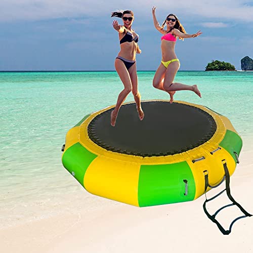 TONKOUM 10 Ft Inflatable Water Trampoline Swim Platform, Floating Trampoline with Rope Ladder, Water Trampoline for Lake Water Sports