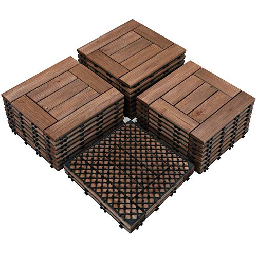 Topeakmart 27PCS Interlocking Wood Composite Decking Floor Tiles - 12x12in