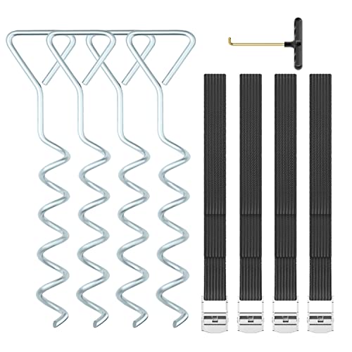Trampoline Stakes Set with T Hook & Strong Belt