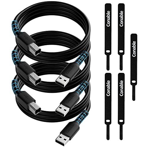 Conable 6ft USB Printer Cable 3 Pack, High Speed Type-A to B-Male Cord, Compatible with HP, Canon, Epson, DAC, Dell, Brother