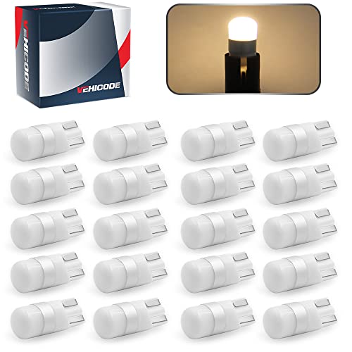 VEHICODE 194 168 2825 Mini 12V LED Bulb Soft Warm White T10 Wedge Lamp (20 Pack)