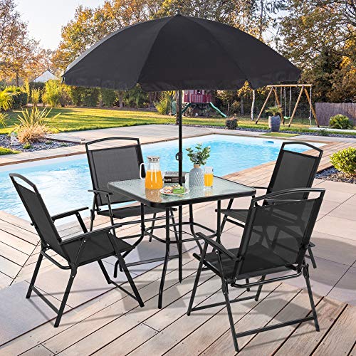 Vongrasig 6 Pieces Folding Patio Dining Set All Weather Small Metal Outdoor Garden Patio Furniture Set Wumbrella Glass Table 4 Folding Chairs For Lawn Deck Backyard Black 61r8s6k2S2L 