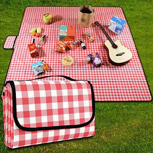 Waterproof Picnic Blanket 79''x79'' Red Checkered