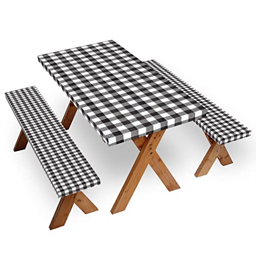 Waterproof/Elastic/Easy Picnic Table Covers - Black/White 3pcs