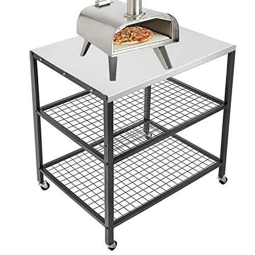 Stainless Steel Grill Cart Pizza Oven Stand Trolley Table