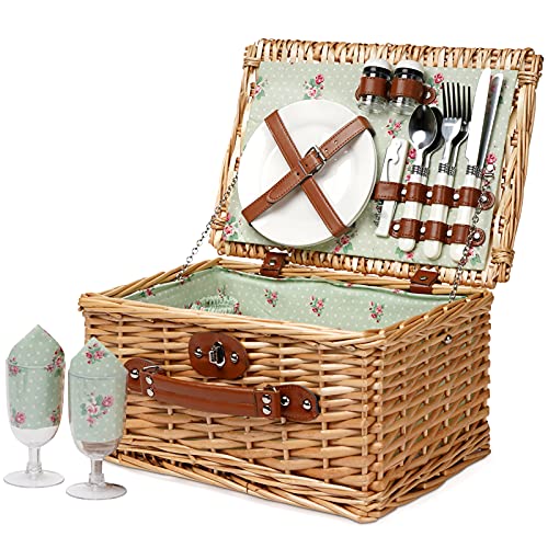 ZORMY Handmade Willow Picnic Basket for 2 with Utensils
