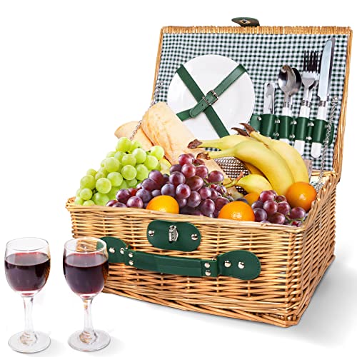 Wicker Picnic Basket for 2 with Insulated Cooler