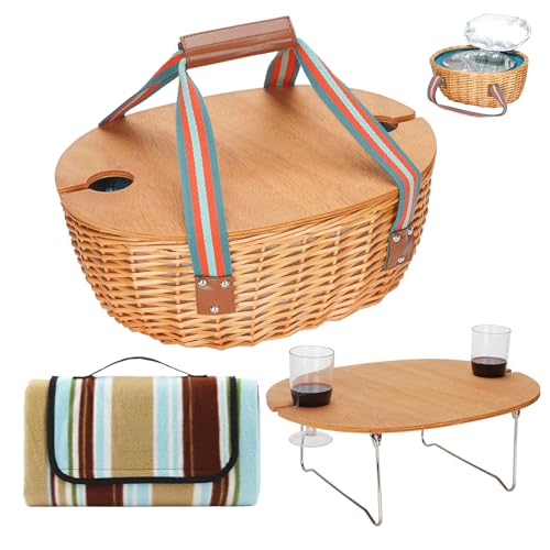 Wicker Picnic Basket with Table Set