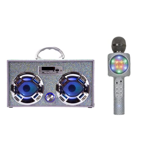 Silver Bling LED Mini Boombox with Bluetooth Karaoke Microphone