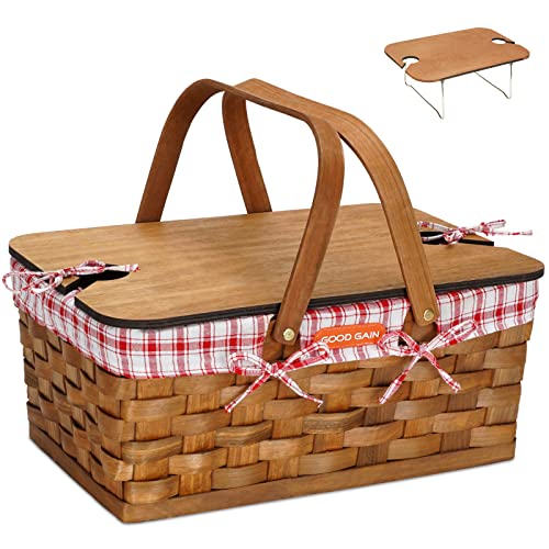 Woodchip Picnic Basket with Wine Table