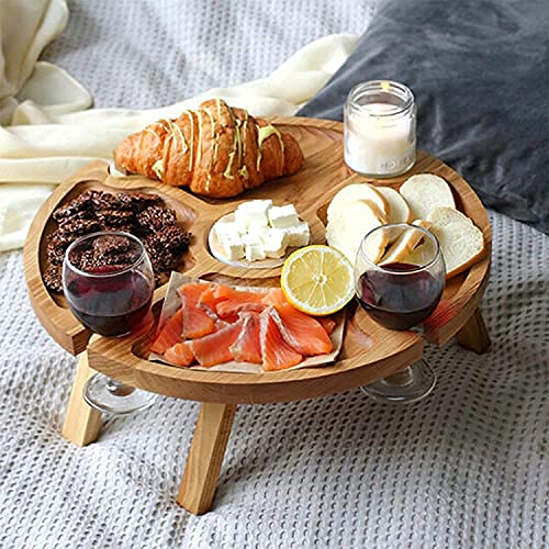 Wooden Folding Picnic Table with Wine Glass Holder