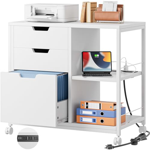 YaFiti 3-Drawer Lateral Filing Cabinet with USB Charging Port