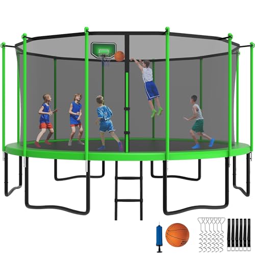 YORIN 16FT Trampoline with Basketball Hoop and Enclosure Net