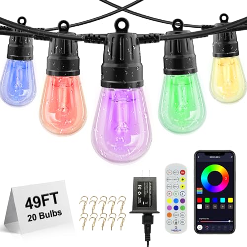 YSJ 49FT RGB Waterproof Patio Lights with App & Remote