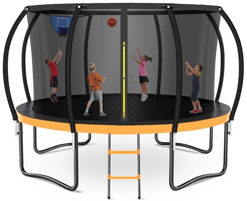: "Zevemomo 14FT Outdoor Trampoline with Basketball Hoop and Safety Enclosed Net