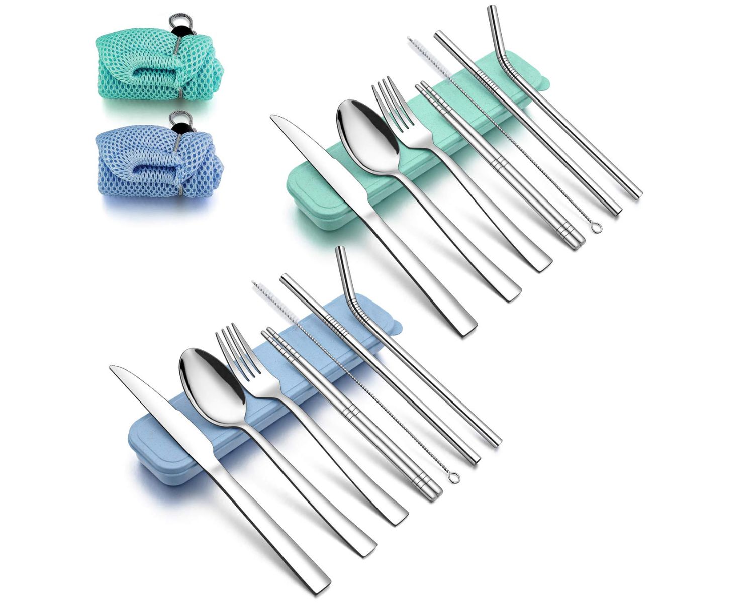 Matte Travel Utensils Set, 8-Piece Metal Travel Silverware Portable Camping  Reusable Cutlery Flatware Set Includes Knife, Fork, Spoon, Chopsticks,  Straws, Cleaning Blush - Pink Case 