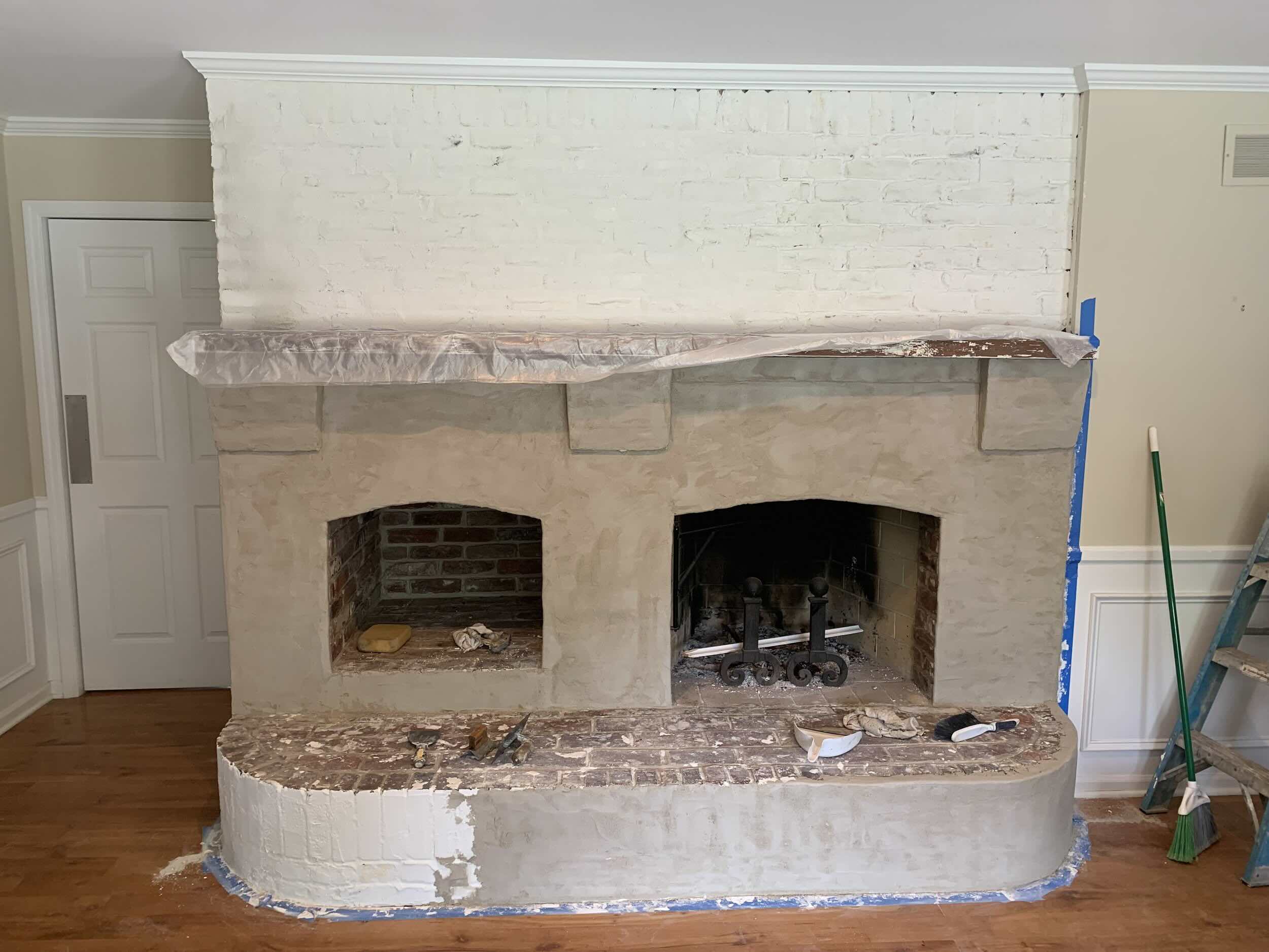 How To Plaster Over Brick Fireplace