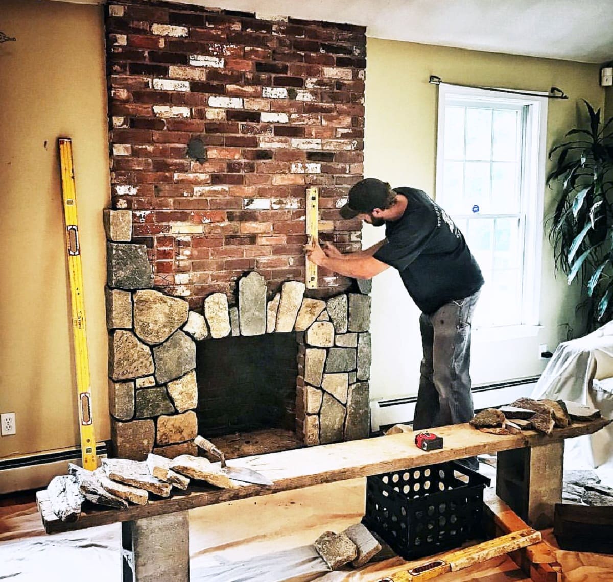 How To Rock Over A Brick Fireplace