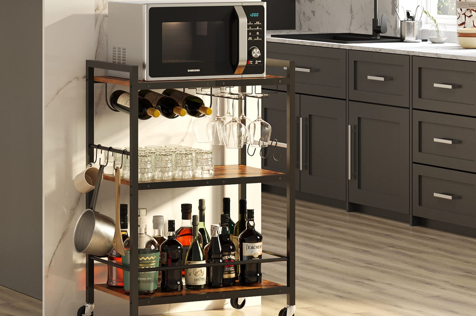 How To Turn A Iron Microwave Cart Into A Bar Cart