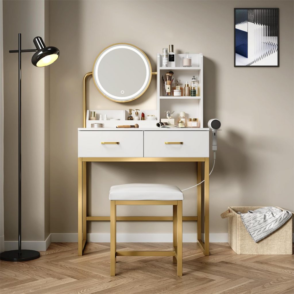 9. Small Makeup Vanity Desk With Mirror and Lights For Bedroom